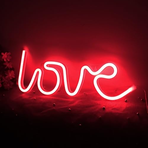 LOVE LED-Neonschild Hochzeitsdekoration Wandkunst Dekoration Neonlicht Wohnzimmer Nacht Nachtlicht Schlafzimmer Zuhause Bar Hotel Leicht Transportieren Langfristig Wiederverwendbar USB-Netzteil (Rot) von Fespcj