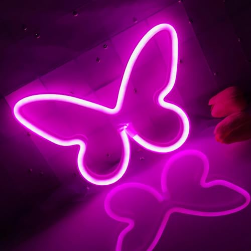 Rosa LED Neon Schmetterling Zeichen Safe Low Energy Kinderzimmer Wohnzimmer Cafe Restaurant Kinderspielzimmer Fenster Dekoration Party Zeichen Geschenke Für Jungen Und Mädchen von Fespcj