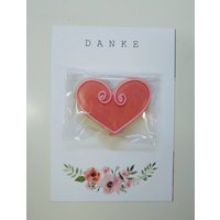 Danke Grußkarte | A6 Mit Handgefertigtem Vanillekeks, Rosa Blume + Deine Persönliche Nachricht von FestKeksShop