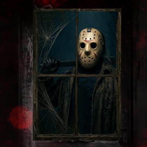 Gruselige Halloween-Fensterdeko, HD-Druck Fensterbilder mit Blut-Silhouetten für drinnen und draußen - Party-Deko (Braun-Maske) von FestiKiva