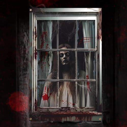 Gruselige Halloween-Fensterdeko, HD-Druck Fensterbilder mit Blut-Silhouetten für drinnen und draußen - Party-Deko (Schwarz Grau-Weiblich) von FestiKiva