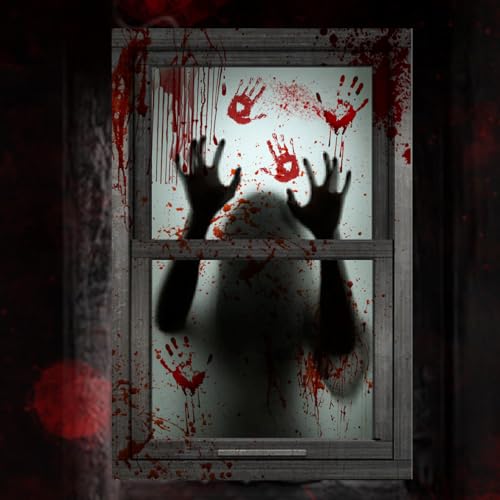 Gruselige Halloween-Fensterdeko, HD-Druck Fensterbilder mit Blut-Silhouetten für drinnen und draußen - Party-Deko (Schwarz Weiß-Geste) von FestiKiva