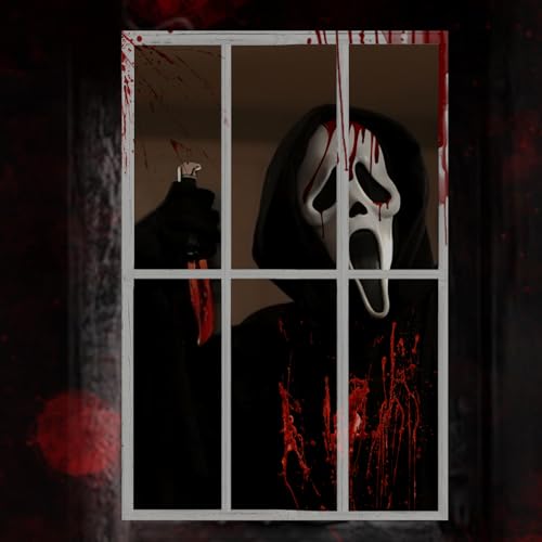 Gruselige Halloween-Fensterdeko, HD-Druck Fensterbilder mit Blut-Silhouetten für drinnen und draußen - Party-Deko (Weiß Gelb-Horrorseite) von FestiKiva