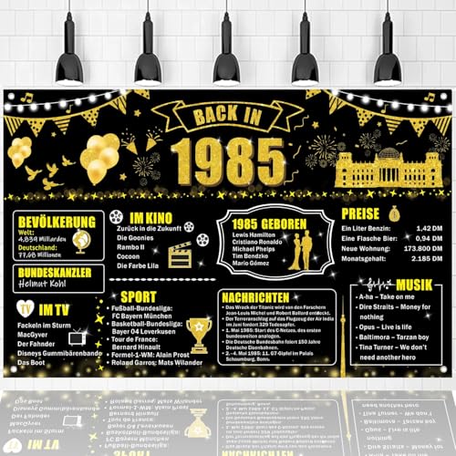 Party-Banner zum 40. Geburtstag Dekorationen, Hintergrund für Party-Poster zum Geburtstag im Jahr 1985, großer Hintergrund für Männer und Frauen zum 40. Geburtstag (Schwarz Gold-1985) von FestiKiva
