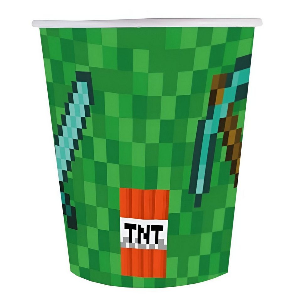 Festivalartikel Einwegbecher Minecraft Set 6 Stück TNT Pixel Einwegbecher Pappbecher 250 ml von Festivalartikel