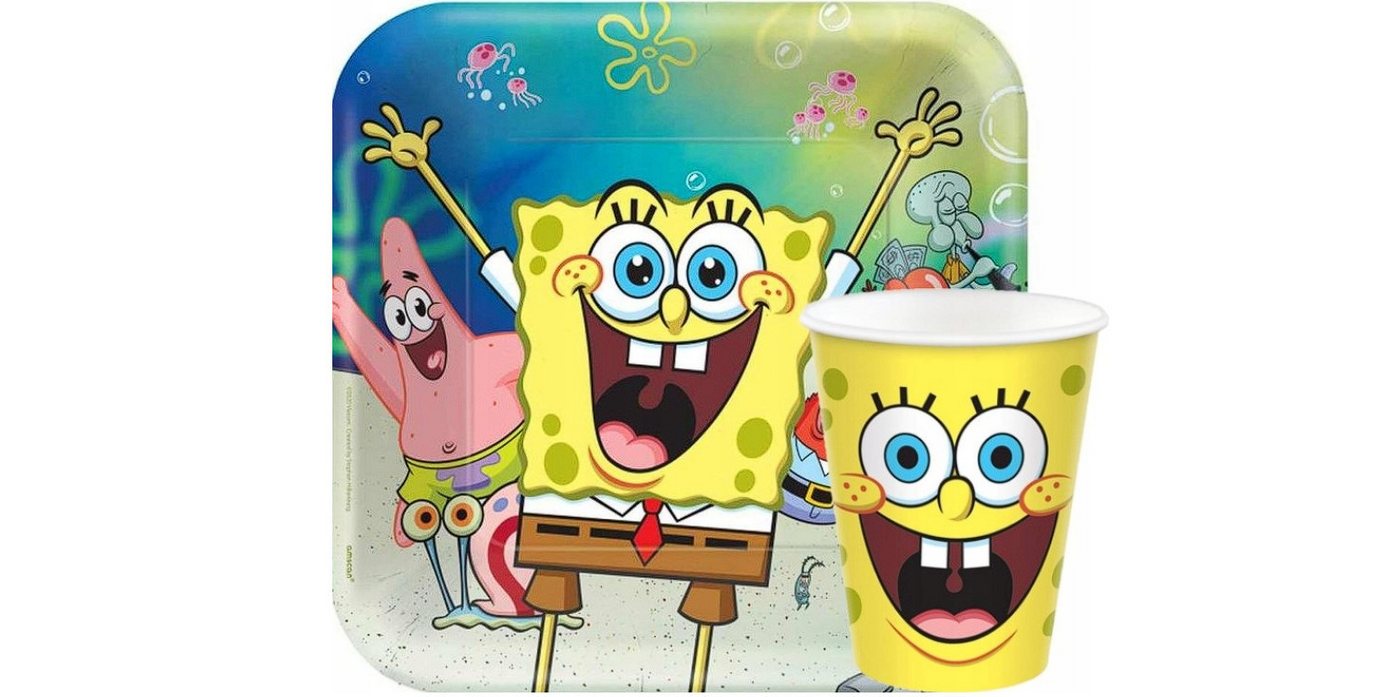 Festivalartikel Einweggeschirr-Set 16-teiliges SpongeBob-Geburtstagsset: Pappbecher und Teller, papier von Festivalartikel