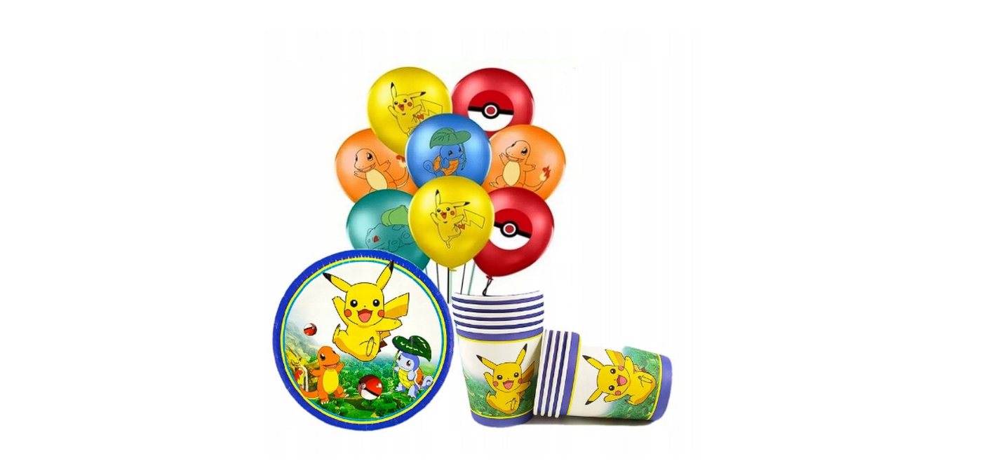 Festivalartikel Einweggeschirr-Set Pokemon Geburtstagsset: 10 Latexballons 10 Pappteller 10 Becher, papier von Festivalartikel