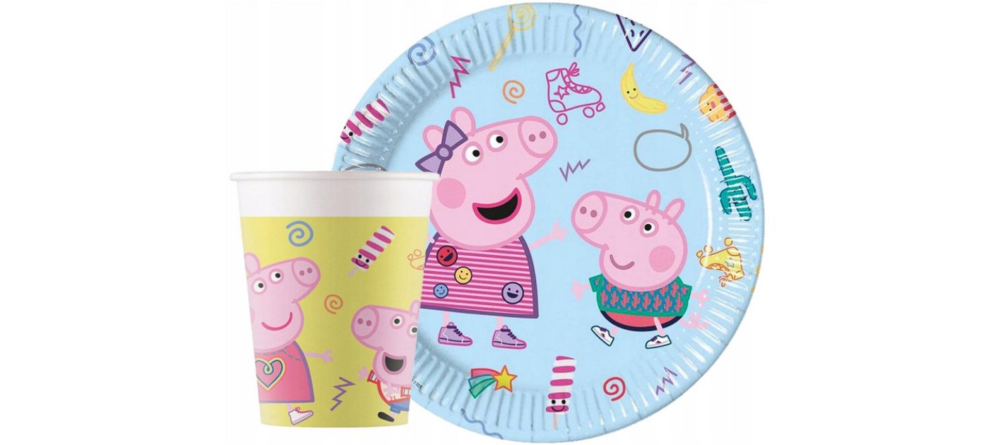 Festivalartikel Einweggeschirr-Set Set mit Papierbechern und tellern Peppa Pig zum Geburtstag, 16 Stück., papier von Festivalartikel