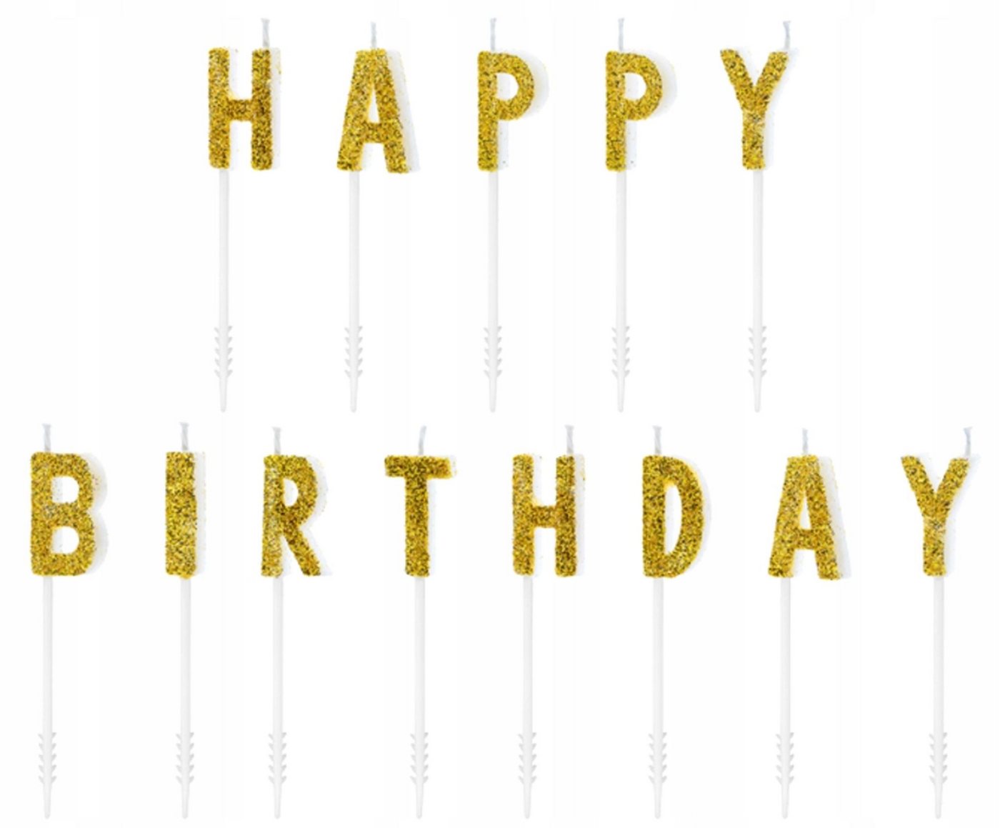 Festivalartikel Geburtstagskerze Glitzernde "Happy Birthday" Kerzen - 13 Stück, 2,5cm, Gold Festivalartikel Geburtstagskerze Glitzernde "Happy Birthday" Kerzen - 13 Stück, 2,5cm, Gold von Festivalartikel