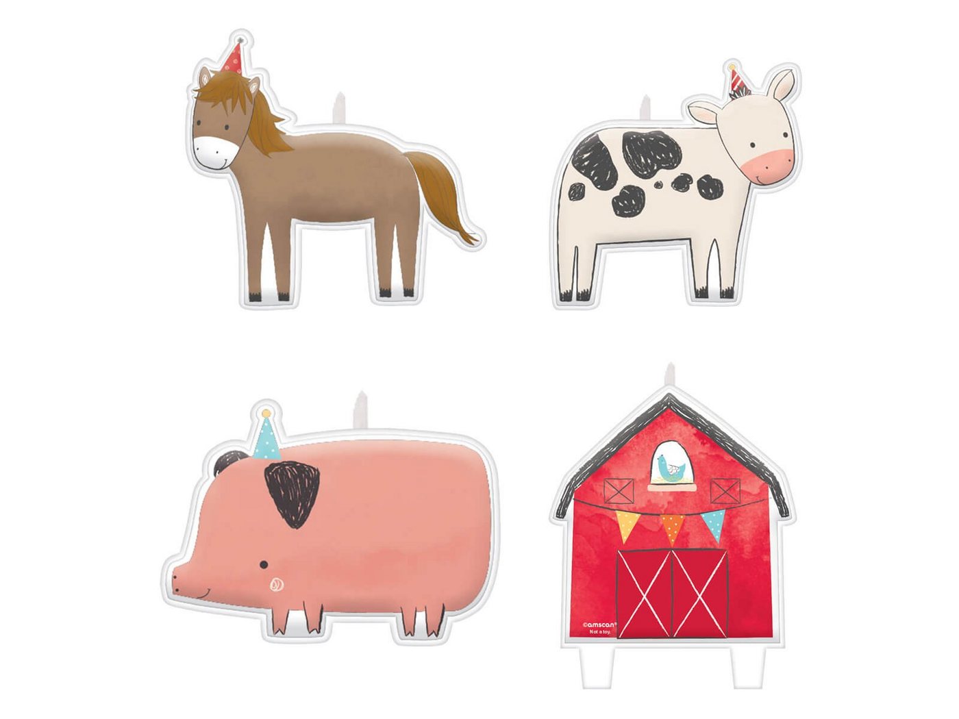 Festivalartikel Geburtstagskerze Bauernhof Pickerkerzen Tiermotiv-Deko. Ideal für Geburtstage!  (4-tlg) von Festivalartikel