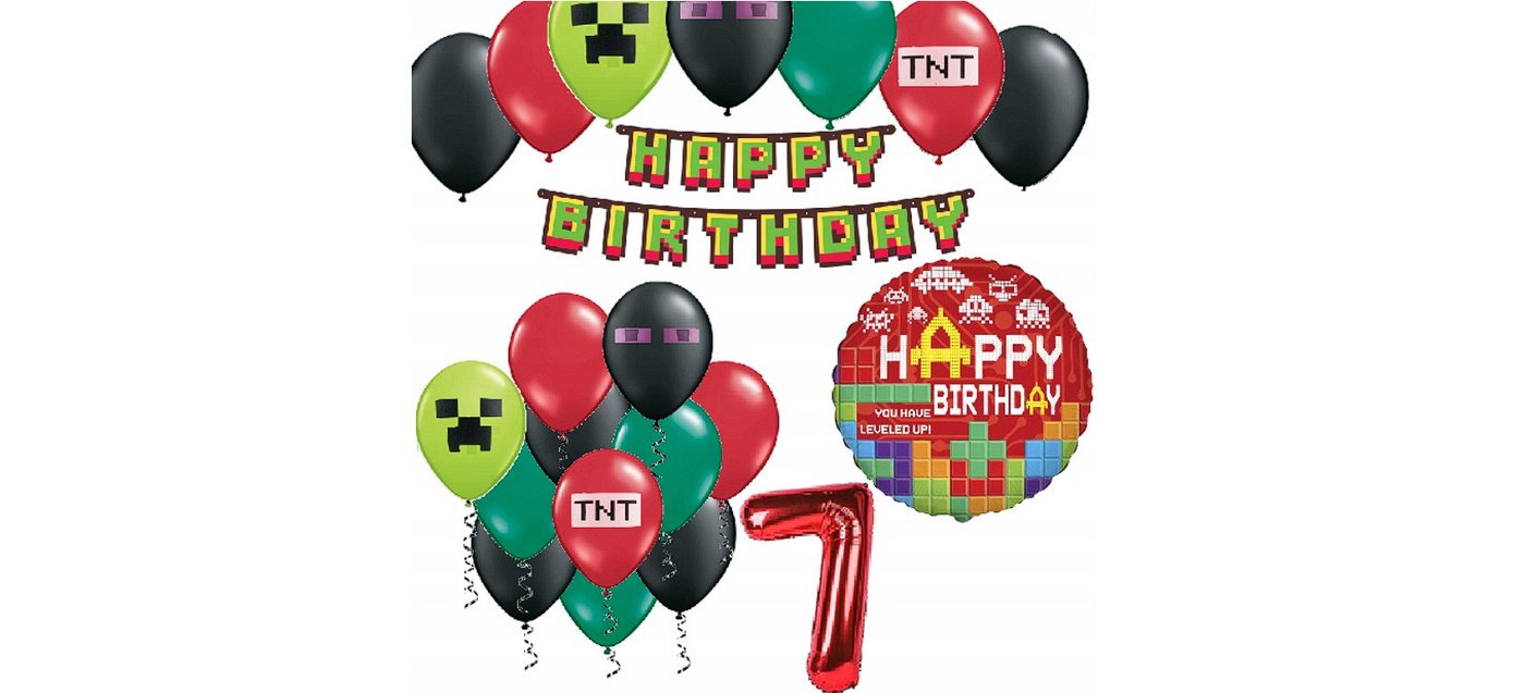 Festivalartikel Luftballon Tolles Geburtstagsset für 7-Jährige - MINECRAFT TNT GAME Motiv von Festivalartikel
