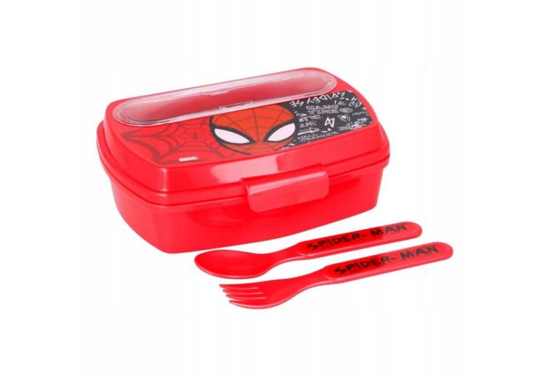 Festivalartikel Lunchbox Spiderman Lunchbox mit Besteck, BPA-frei, Kinder Frühstücksbox von Festivalartikel
