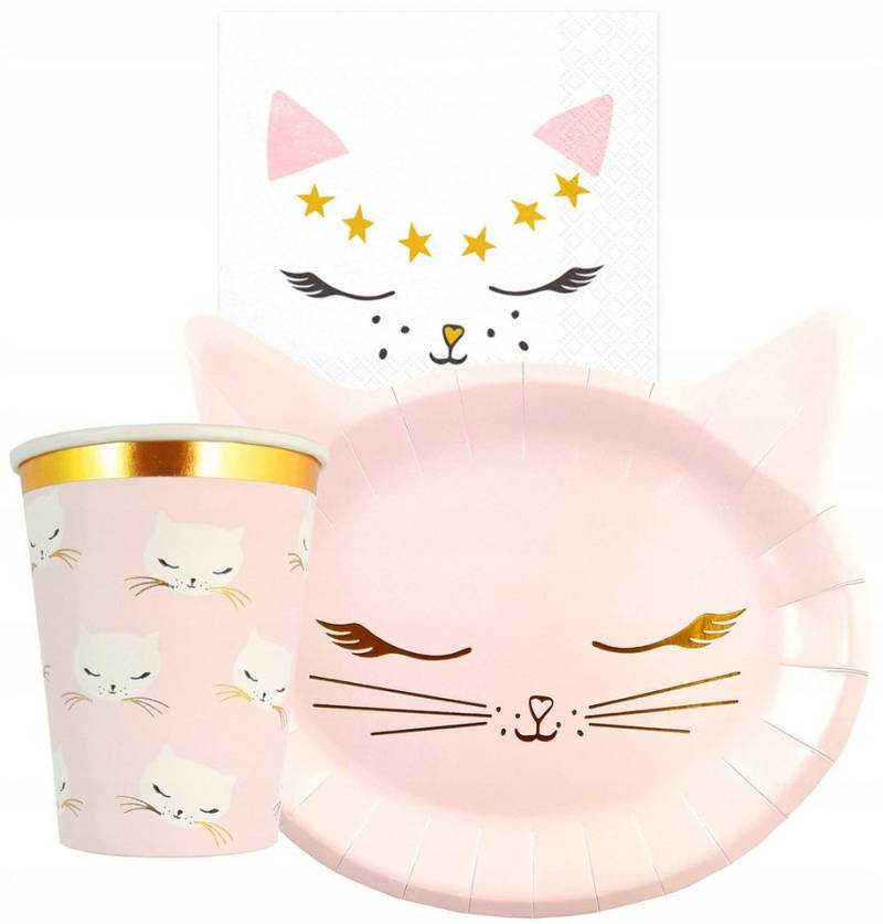 Festivalartikel Pappteller Partyset Katzen Motiv, Teller Becher Servietten, Geburtstagsparty Deko von Festivalartikel