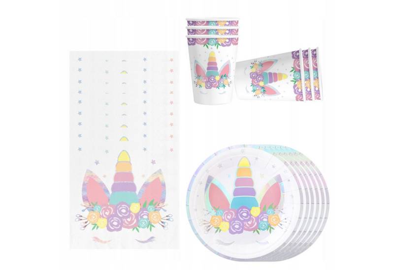 Festivalartikel Pappteller Unicorn Party-Set: Teller, Becher, Servietten - Modern von Festivalartikel