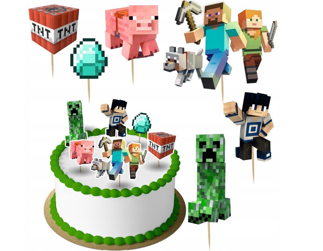 Festivalartikel Tortenstecker Minecraft Topper Set 6 Stk Geburstag Torten Deko Kuchen Junge von Festivalartikel