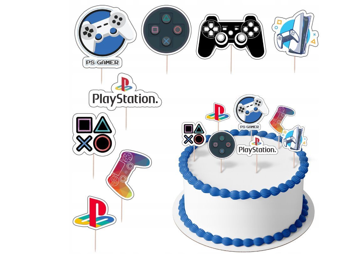 Festivalartikel Tortenstecker PLAYSTATION Topper Set 8 Stk Geburstag Torten Deko Kuchen Junge von Festivalartikel