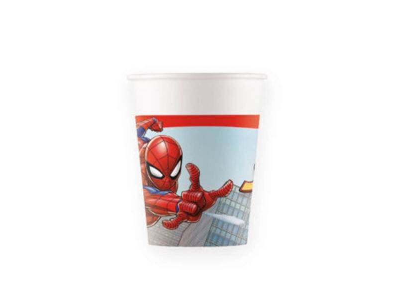 Festivalartikel Tortenstecker Spiderman Set 8 Einwegbecher Pappbecher 200 ml von Festivalartikel