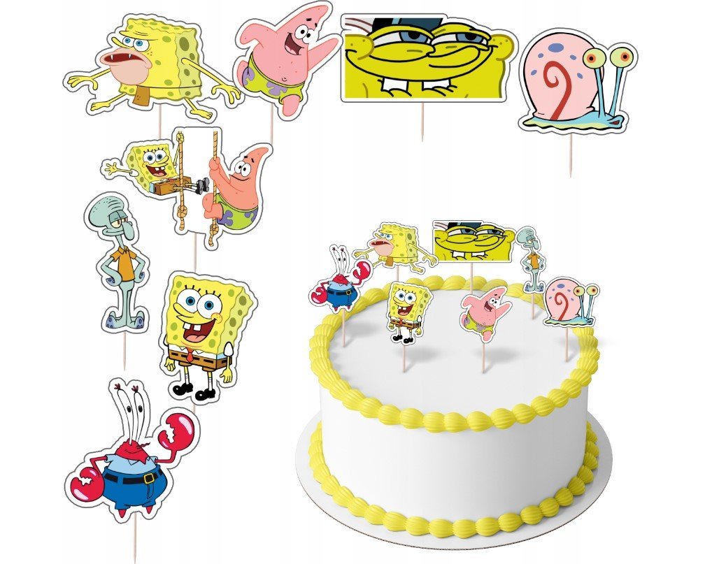 Festivalartikel Tortenstecker SpongeBob Topper Set 8 Stk Geburstag Torten Deko Kuchen Junge von Festivalartikel