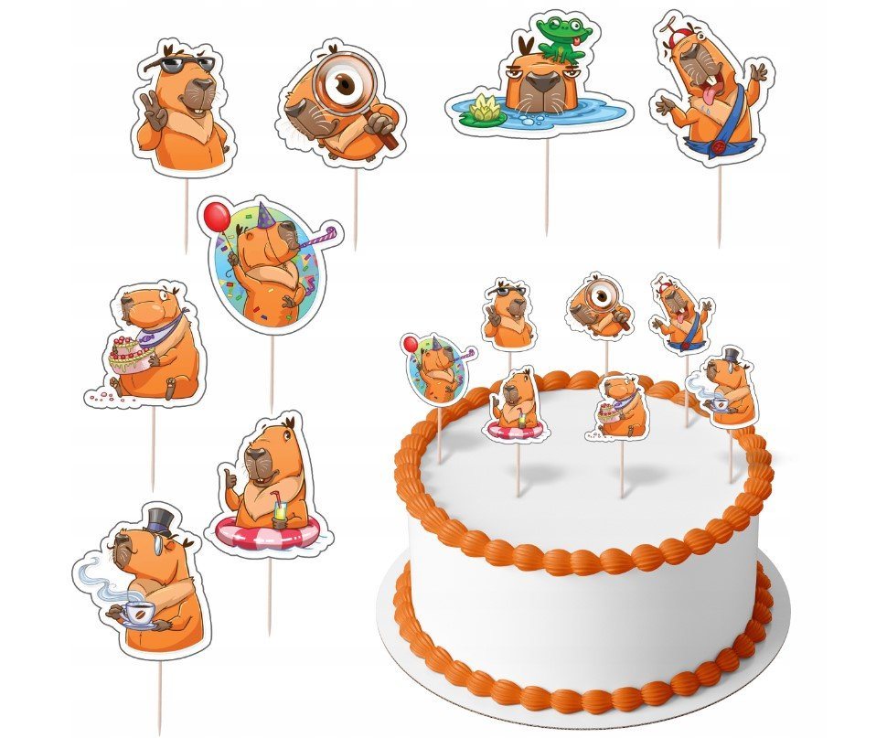 Festivalartikel Tortenstecker Wasserschwein Topper Set 8 Stk Geburstag Torten Deko Junge capybara von Festivalartikel