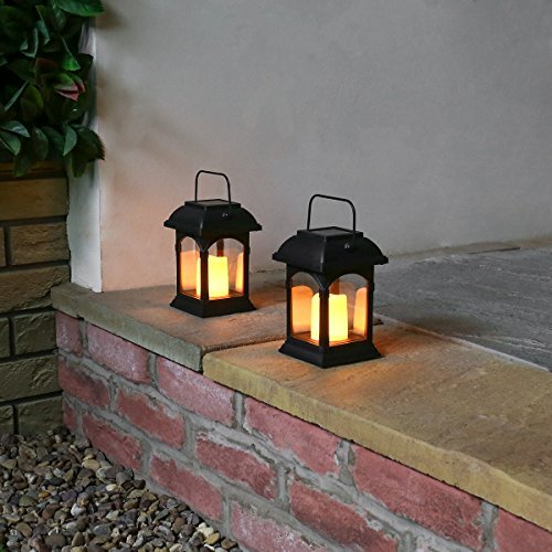 2er Pack: Solar-Laterne und Kerze, LED, Flackereffekt, 15 cm (inkl. wiederaufladbarer Batterie) von Festive Lights