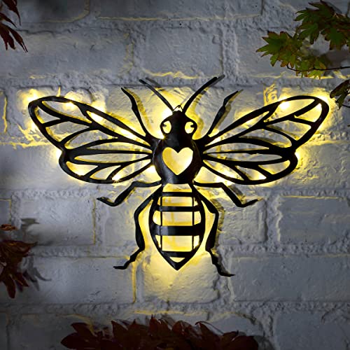 Festive Lights Metall-Tiere Solar-Wandleuchte, mit Warmweißen LEDs IP44 Wasserdicht, Schwarz (Biene) von Festive Lights
