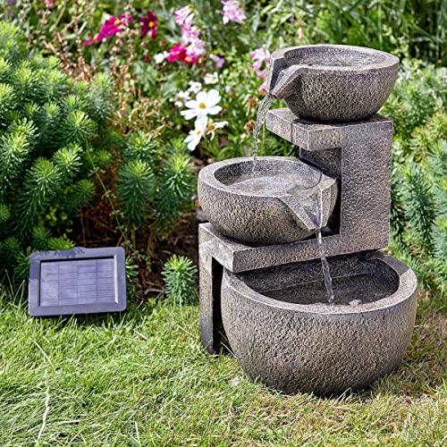 Festive Lights - Solar Gartenbrunnen 3-Stufige Stein Kaskade, Springbrunnen Wasserspiel, IP44 Wasserdicht, Vogelbad Wasserfall, inkl. Pumpe von Festive Lights