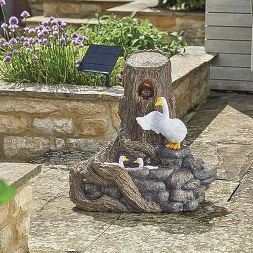 Festive Lights - 50 cm Hybrid-Entenfall-Solar-Wasserspiel mit Backup-Batterie – Rustikales Polyresin, IP44 bewertet, Gartenbrunnen für den Außenbereich – externes Panel, ruhiger Fluss, einfach von Festive Lights