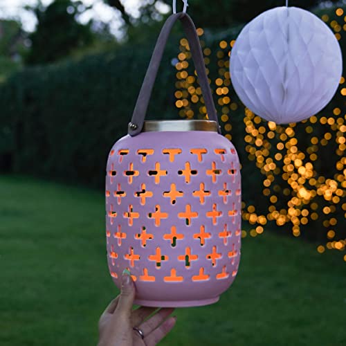 Festive Lights – solarbetriebene Outdoor Keramik-Laterne (Zartrosa) von Festive Lights