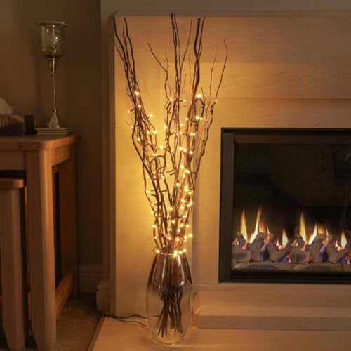 strombetriebene, beleuchtete, Herbst/Winter-Deko, 5 Zweige Weide Braun, 90cm, mit 50 LEDs in warmweiß (Braun) von Festive Lights