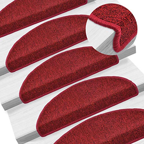 Festnight 15 STK Stufenmatten Bordeauxrot 65 x 24 x 4 cm | Geraeuschdaempfend, rutschfest und Warm Treppenstufen Matten Set für Stufen, 100% PP, Getuftet, 375 g/m2 von Festnight