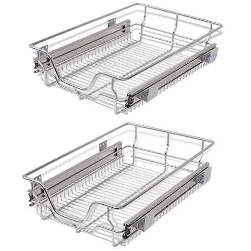 Festnight_ 2 STK. 40cm Ausziehbare Einbauschublade Drahtk?rbe Korbauszug Silberfarbe für 400mm breite Küchenschrank von Festnight