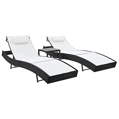 Festnight 2 STK. Sonnenliegen mit Beistelltisch | Gartenliege Polyrattan | Verstellbar Relaxliege Camping Liege 213 x 70 x (40-91,5) cm Strandliege Stahlrahmen von Festnight