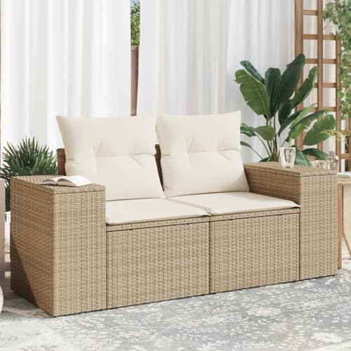 Festnight 2-Sitzer Gartensofa,Lounge Set Mit Stauraum Wasserfestem,Gartenlounge Rattan Beige-4,Rattan Lounge Set Gartenmöbel Rattan Lounge Set,Ecksofa Ecklounge Outdoor Sofa mit Kissen Balkonmöbel von Festnight