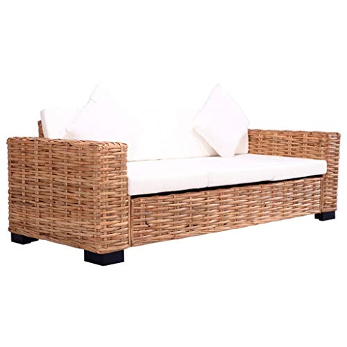 Festnight 2-Sitzer Gartensofa Rattan-Lounge Loungesessel im Freien Natur Gartenmöbel Gartensofa Cremeweiß 200 x 80 x 67 cm von Festnight
