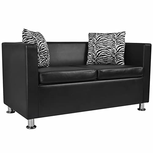 Festnight 2-Sitzer Sofa, Kunstleder, Schwarz, 120 x 62.5 x 63 cm, 2er Couch, Lounge Couch, Bürosofa, Polstermöbel von Festnight