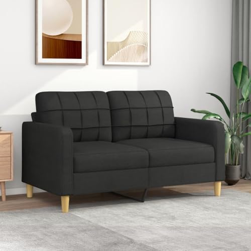 Festnight 2 Sitzer Sofa, Stoff Kleines Couch, Modern 2er Gästesofa mit Armlehne, Getuftetes Loveseat Sofas für Wohnzimmer/Schlafzimmer/Büro/Wohnung, 180 cm, Schwarz von Festnight