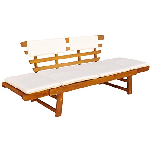 Festnight 2-in-1 Outdoor Sonnenliege Gartenbank Sitzbank aus Massives Akazienholz Multifunktionsbank Kombiniert Stil (155-190) x 66 x 75 cm von Festnight