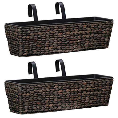 Festnight 2Stk Blumenkasten Balkonkasten mit Halterung | Balkon Pflanzk?sten mit Metallhalterung | Blumentopf in Poly Rattan Optik | Wasserhyazinthe + Stahlrahmen Braun von Festnight