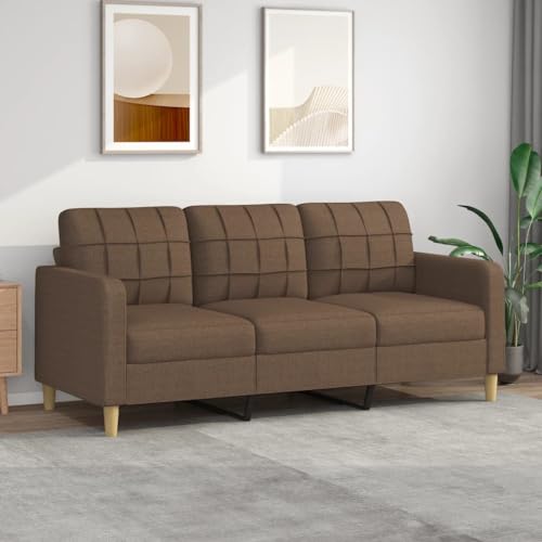 Festnight 3 Sitzer Sofa, Stoff Kleines Couch, Modern 3er Gästesofa mit Armlehne, Getuftetes Loveseat Sofas für Wohnzimmer/Schlafzimmer/Büro/Wohnung, 180 cm,Braun von Festnight