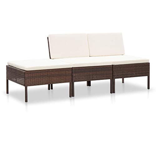 Festnight 3-TLG. Garten-Lounge-Set mit Auflagen Lounge Sofa Sitzgarnitur Gartenset Gartensofa Mittelsofa Fu?hocker Poly Rattan Braun Sitzgruppe Garten Garnitur von Festnight