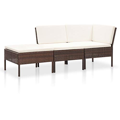 Festnight 3-TLG. Garten-Lounge-Set mit Auflagen Sitzgruppe Garten Garnitur Lounge Sofa Sitzgarnitur Gartenset Gartensofa Ecksofa Mittelsofa Fu?hocker Poly Rattan Braun von Festnight