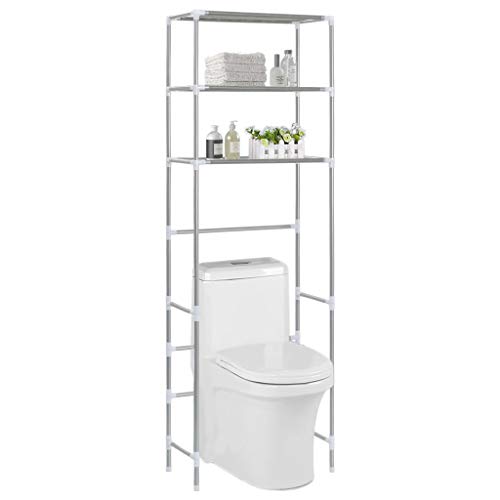 Festnight 3-stufiges Toiletten-Regal WC-Regal - Badezimmer WC Regal Organizer, Silbern 53×28×169 cm von Festnight