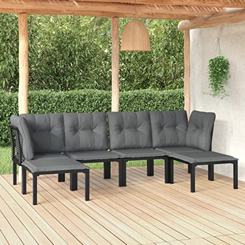 Festnight 6 Teilig Gartenmöbel Set Lounge Set Balkonmöbel Set Rattan Balkonmöbel Balkonlounge Gartenlounge Gartensofa Balkon Terrasse Terrassenmöbel Ecksofa Garten Schwarz und Grau von Festnight
