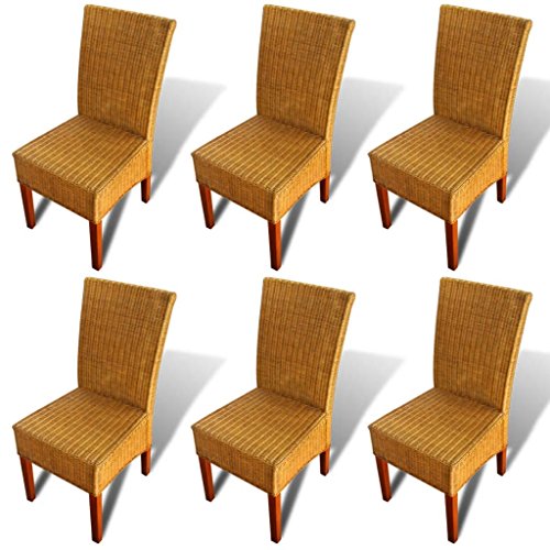 Festnight 6er Set Esszimmerstühle aus Mangoholz und Rattan | Essstuhl Küchenstuhl Rattanstuhl holzstuhl | Stuhl Set für Küche Esszimmer Wohnzimmer 47x50x97cm Braun von Festnight