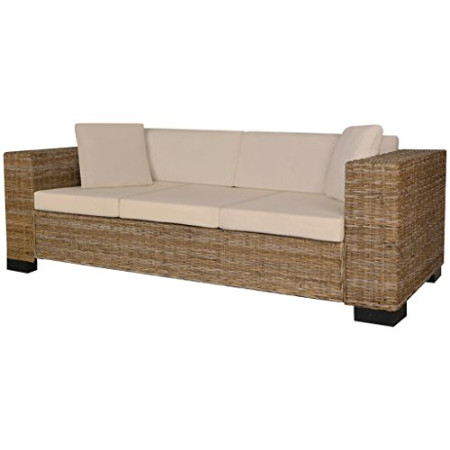 Festnight 8-TLG. Sofa Set 3-Sitzer-Sofa aus Echt Rattan Rattansofa Couch Loungesofa Wohnzimmersofa von Festnight