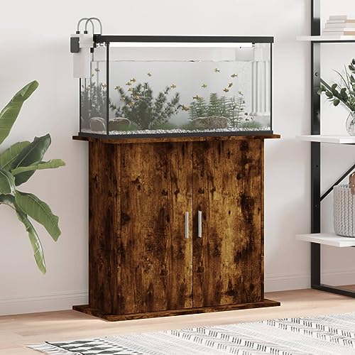 Festnight Aquarium Unterschrank mit Stauraum Aquariumständer 81 x 36 x 73cm Aquariumschrank mit Fächer Räuchereiche-1 Aquarium Mit Unterschrank Aquarium Stand Aquarium Tisch Ständer für Aquarium Holz von Festnight