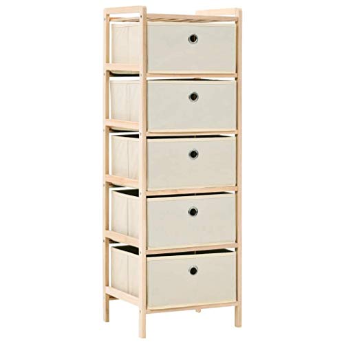 Festnight Aufbewahrungsregal mit 5 Stoff-Körben | Regal mit 5 Schubladen | Standregal Regalsystem | Aufbewahrung Kommode | Lagerregal | Beige Zedernholz-Gestell 32 x 26 x 93 cm von Festnight