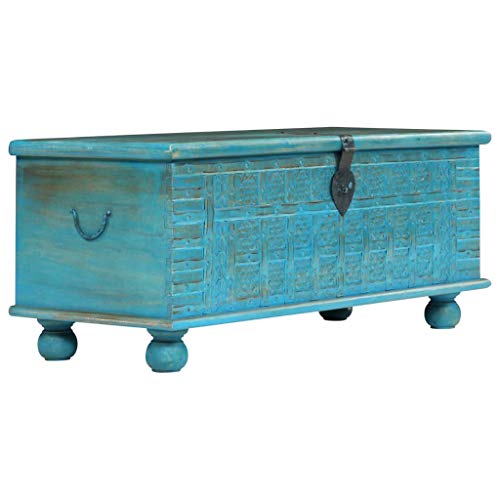 Festnight Aufbewahrungstruhe Aufbewahrungsbox mit Deckel Massives Mangoholz 100 x 40 x 41 cm Blau von Festnight
