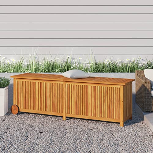 Festnight Auflagenbox Holz Garten Gartenbox mit Rollen Kissenbox Kissentruhe Massivholz Aufbewahrungsbox Gartentruhe Truhenbank Sitztruhe Truhe für Indoor und Outdoor Massivholz Akazie von Festnight