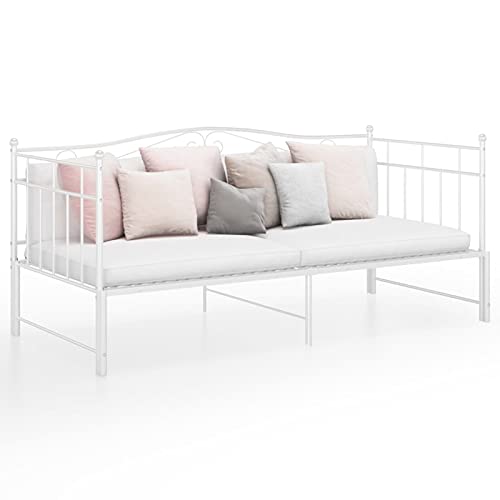 Festnight Ausziehbett Metallbett 90x200 Tagesbett Ausziehbar Schlafsofa Ausziehsofa Sofabett Weiß Bettsofa Funktionsbett Gästebett Jugendbett Bett Metall Bettgestell Schlafcouch von Festnight